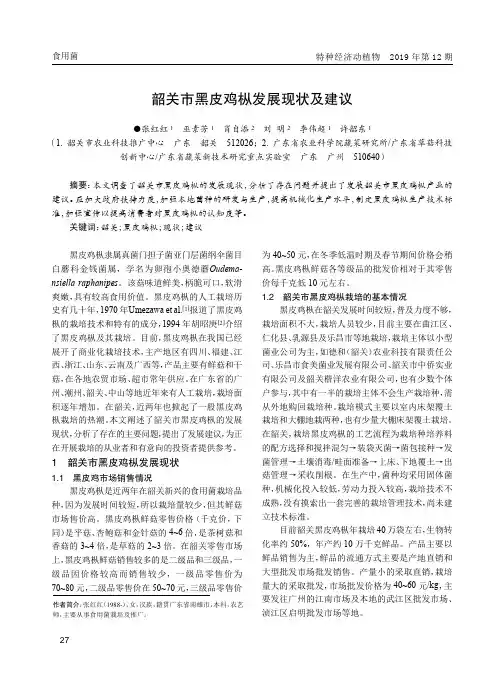 韶关市黑皮鸡枞发展现状及建议