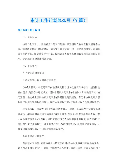 审计工作计划怎么写(7篇)