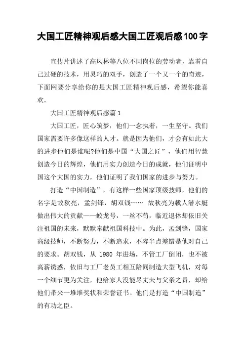 大国工匠精神观后感大国工匠观后感100字