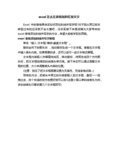 excel怎么在表格加斜杠加文字