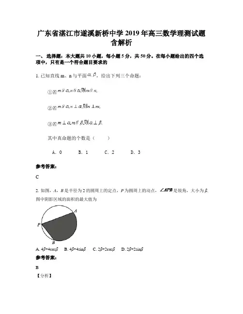 广东省湛江市遂溪新桥中学2019年高三数学理测试题含解析