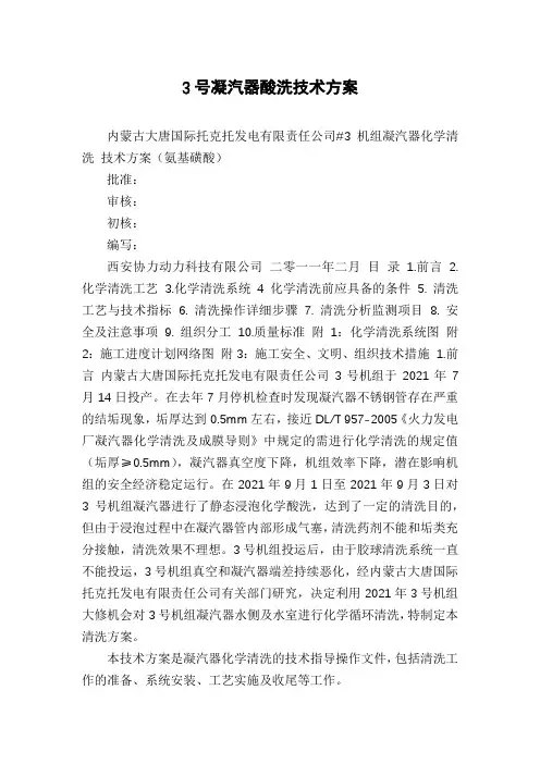 3号凝汽器酸洗技术方案