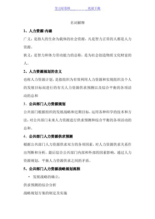 名词解释人力资源管理