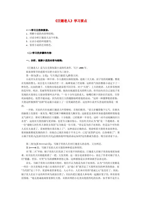 高一语文《巨翅老人》学习要点
