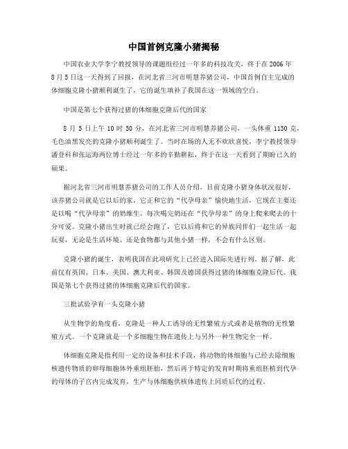 中国首例克隆小猪揭秘