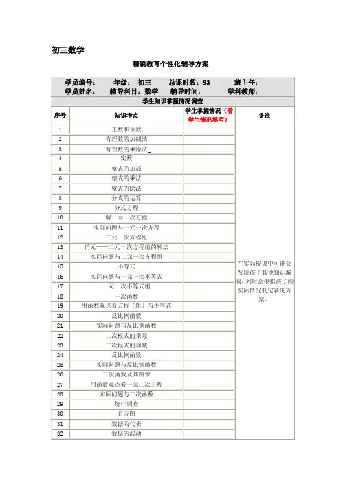 初三数学93课时个性化辅导方案
