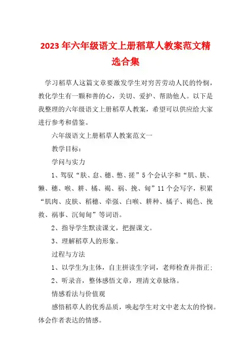 2023年六年级语文上册稻草人教案范文精选合集
