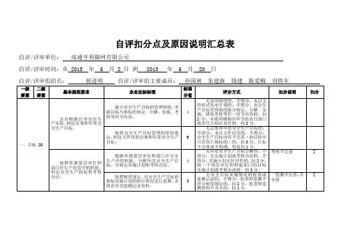 自评扣分及说明