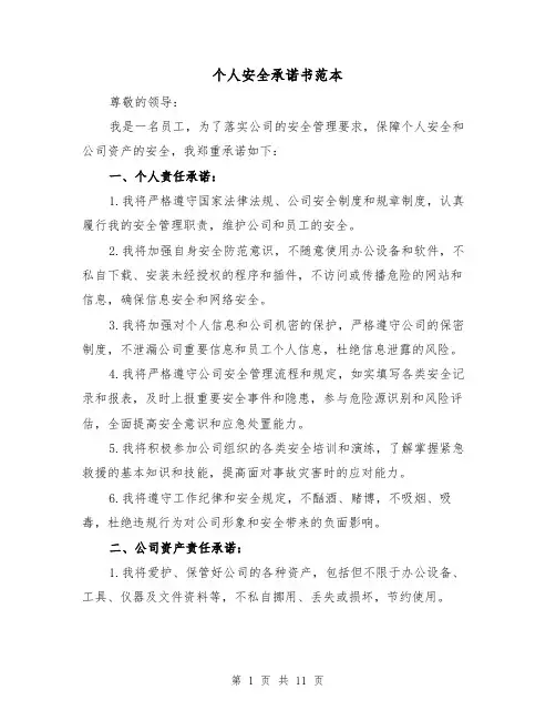个人安全承诺书范本（七篇）