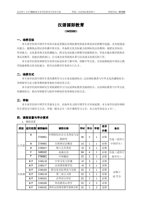 北京理工大学-2016版专业学位硕士研究生培养方案(2017年修订)-汉语国际教育硕士