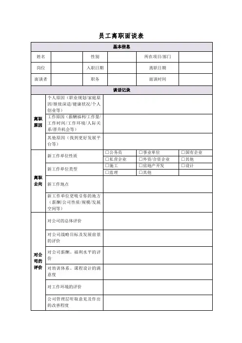 员工离职面谈表模板