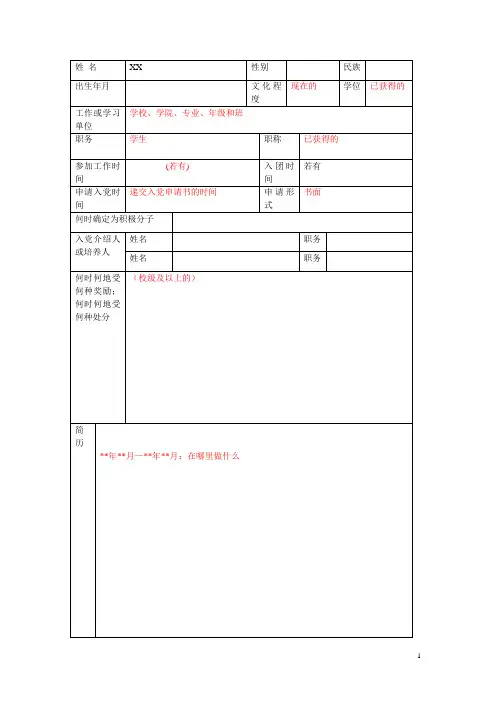 入党积极分子培养教育考察登记簿