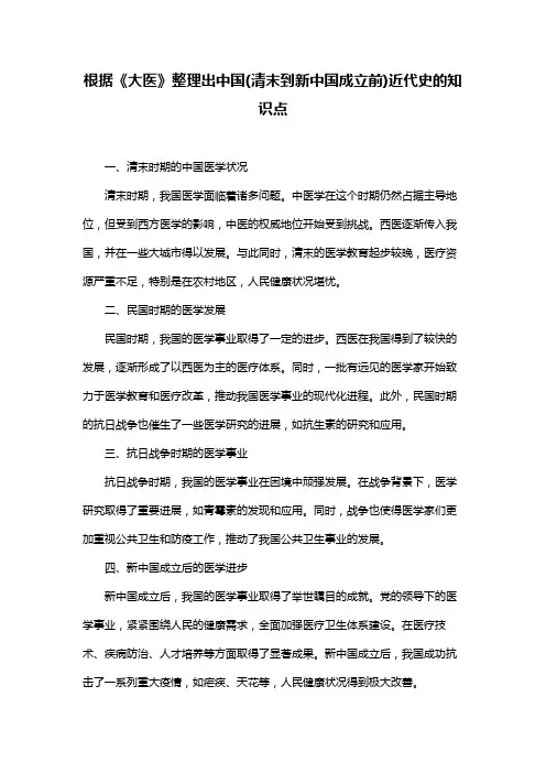 根据《大医》整理出中国(清末到新中国成立前)近代史的知识点