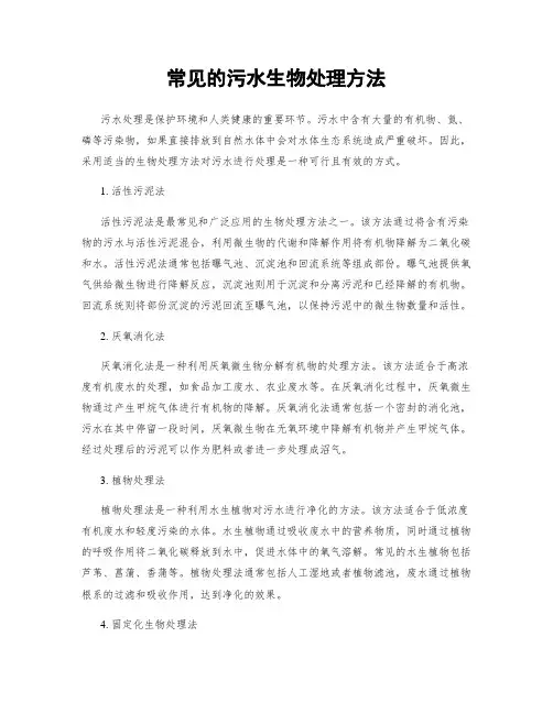 常见的污水生物处理方法