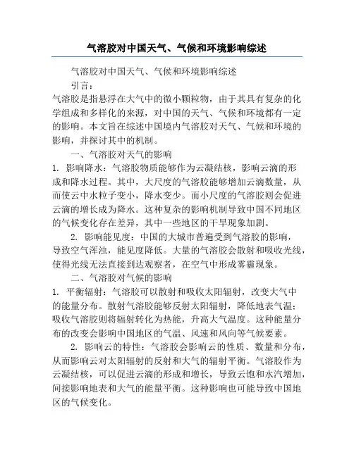气溶胶对中国天气、气候和环境影响综述