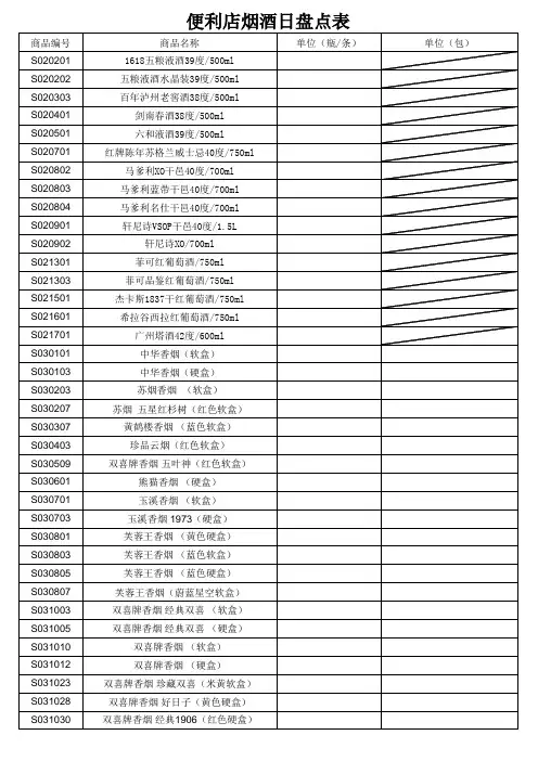便利店烟酒盘点表2017