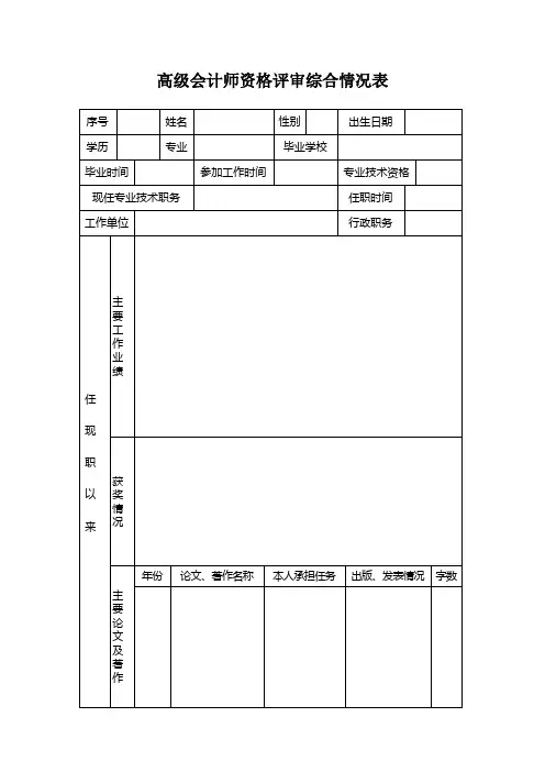 高级会计师资格评审综合情况表