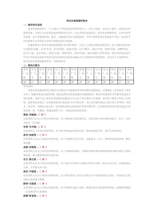 职业价值观测评报告