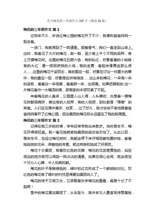 有关梅花的三年级作文300字（精选56篇）