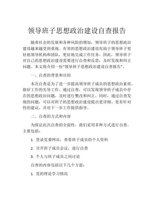 领导班子思想政治建设自查报告