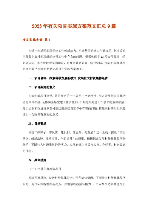 2023年有关项目实施方案范文汇总9篇