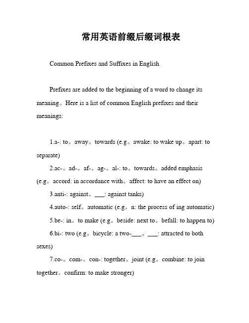 常用英语前缀后缀词根表