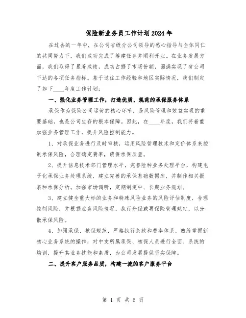 保险新业务员工作计划2024年（3篇）