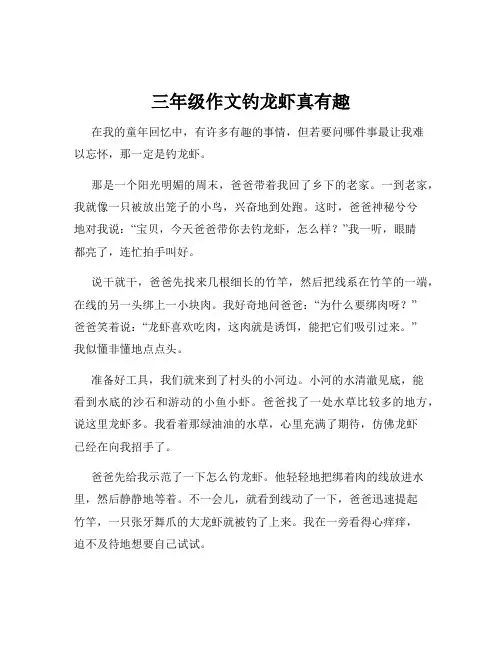三年级作文钓龙虾真有趣