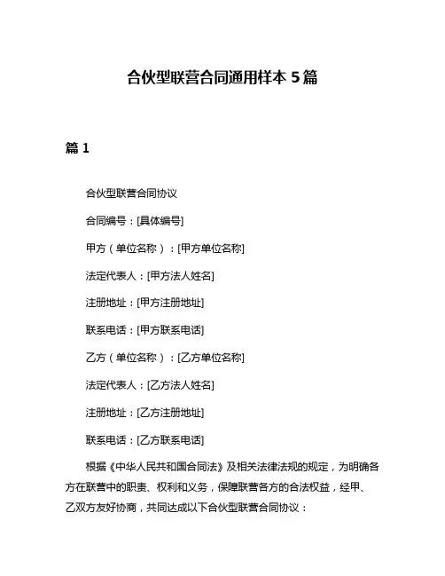 合伙型联营合同通用样本5篇