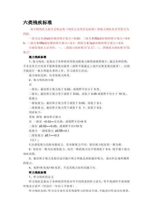 残疾证(六类残疾标准)