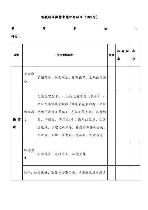 吸痰技术操作考核评分标准
