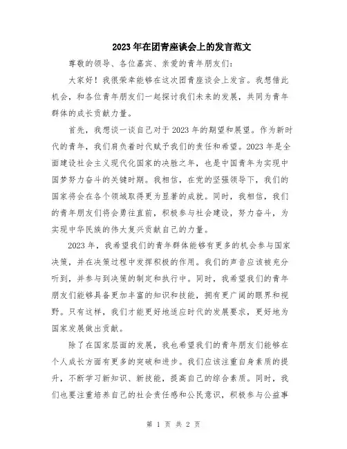 2023年在团青座谈会上的发言范文