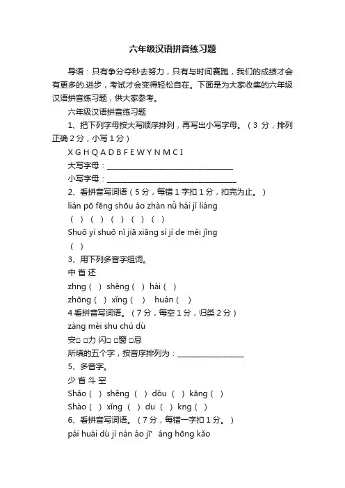 六年级汉语拼音练习题