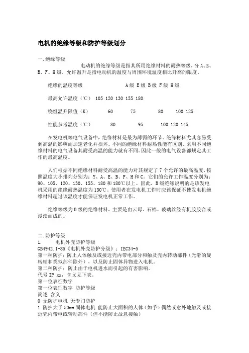 电机的绝缘等级和防护等级划分