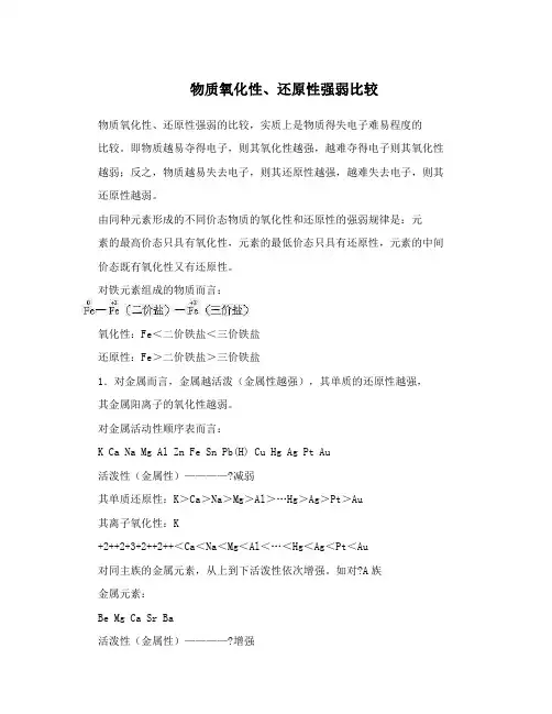 物质氧化性、还原性强弱比较