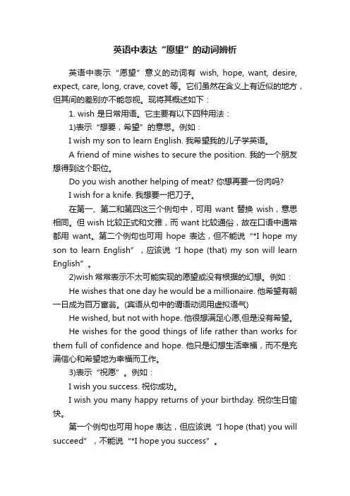 英语中表达“愿望”的动词辨析