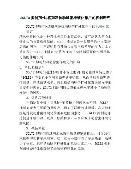 SGLT2抑制剂-达格列净抗动脉粥样硬化作用的机制研究