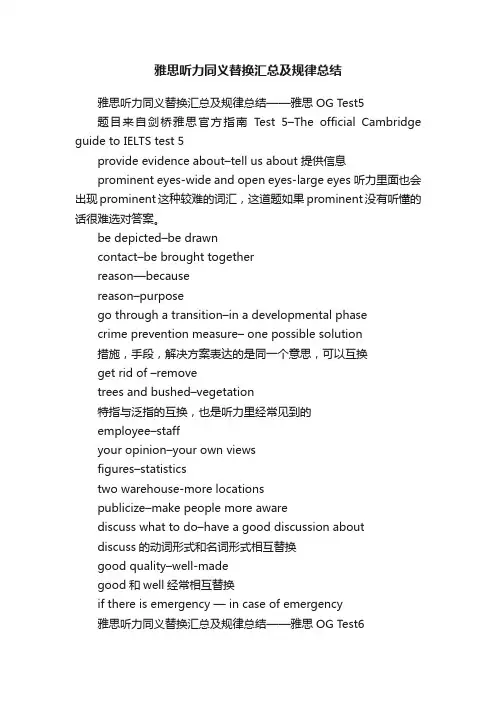 雅思听力同义替换汇总及规律总结