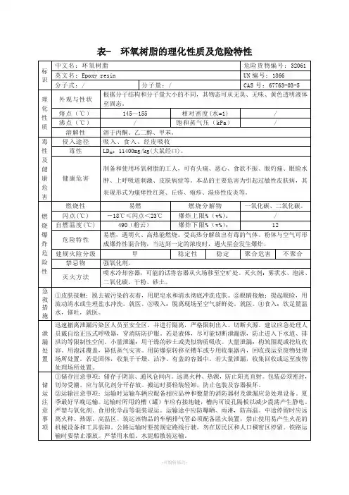 环氧树脂理化性质表