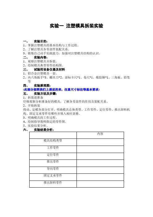 注塑模具拆装实验、