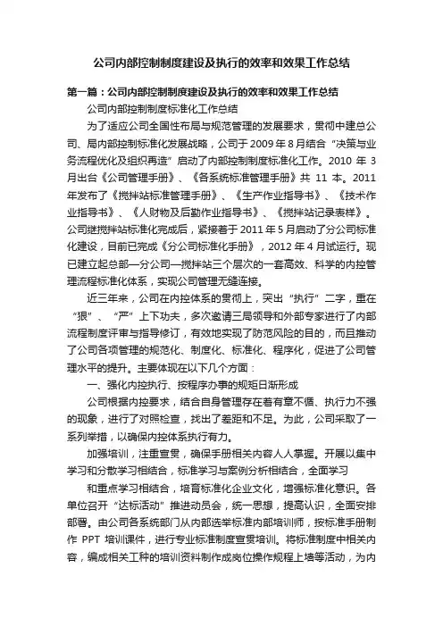 公司内部控制制度建设及执行的效率和效果工作总结