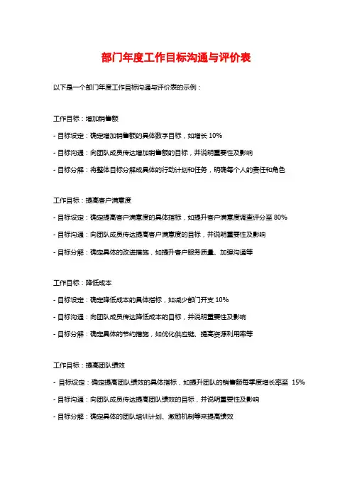 部门年度工作目标沟通与评价表