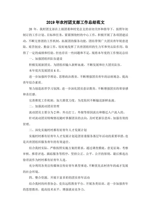 最新-2019年农村团支部工作总结范文 精品