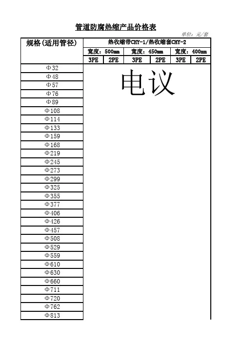 热缩套规格表