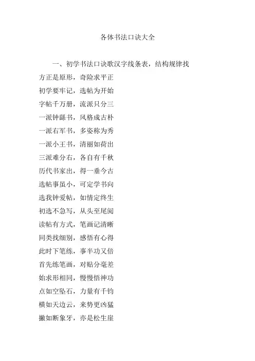 各体书法口诀大全