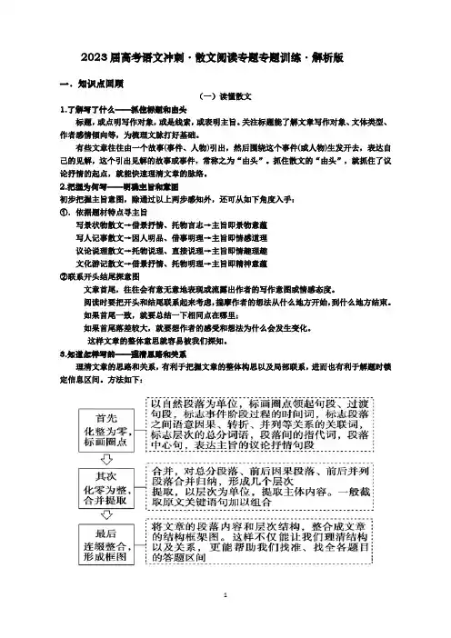 2023届高考语文冲刺散文阅读专题专题训练附答案