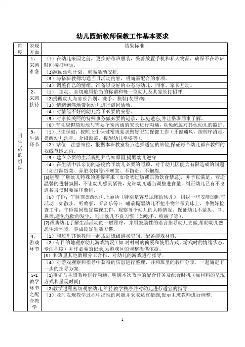 幼儿园新教师保教工作基本要求