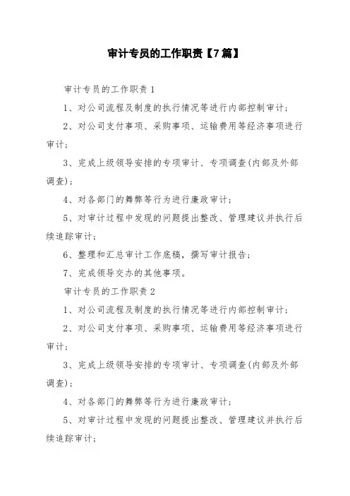审计专员的工作职责【7篇】