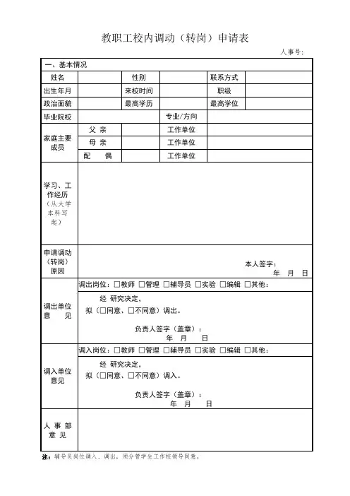 教职工校内调动(转岗)申请表