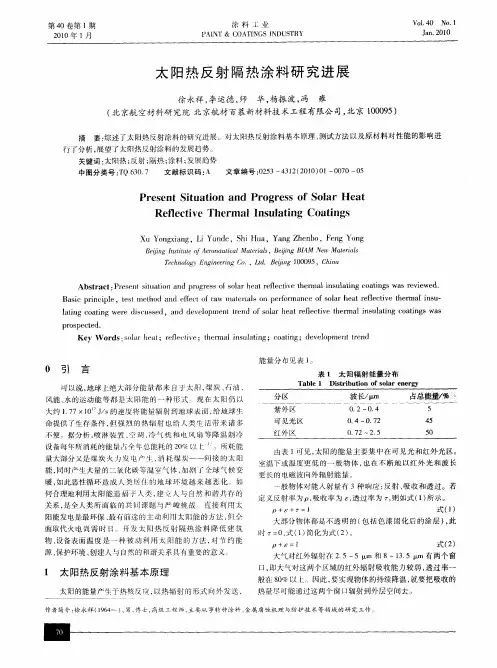 太阳热反射隔热涂料研究进展